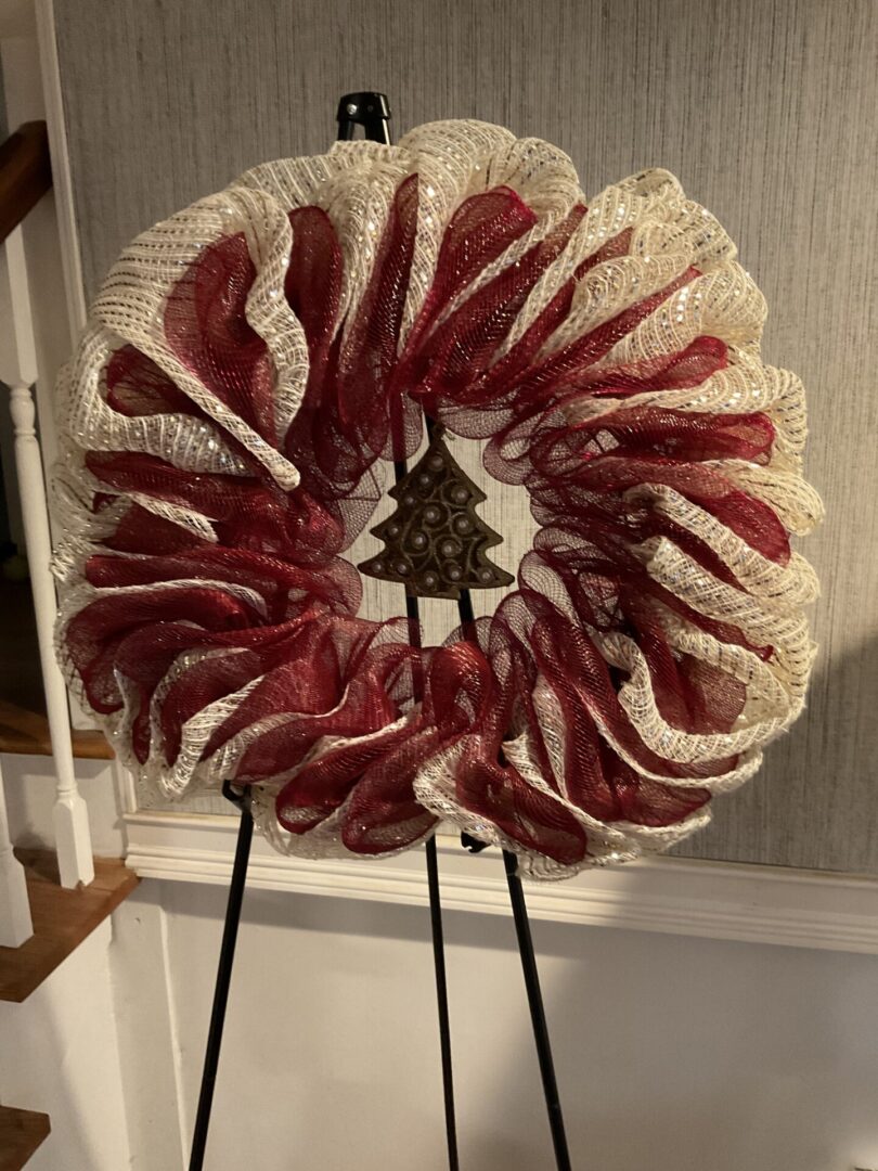 A wreath of meat on a stand