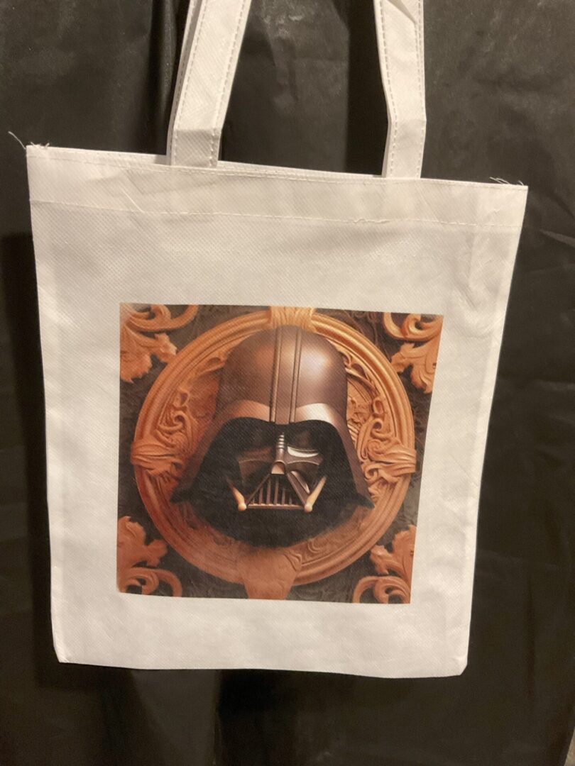 A bag with a picture of darth vader on it.