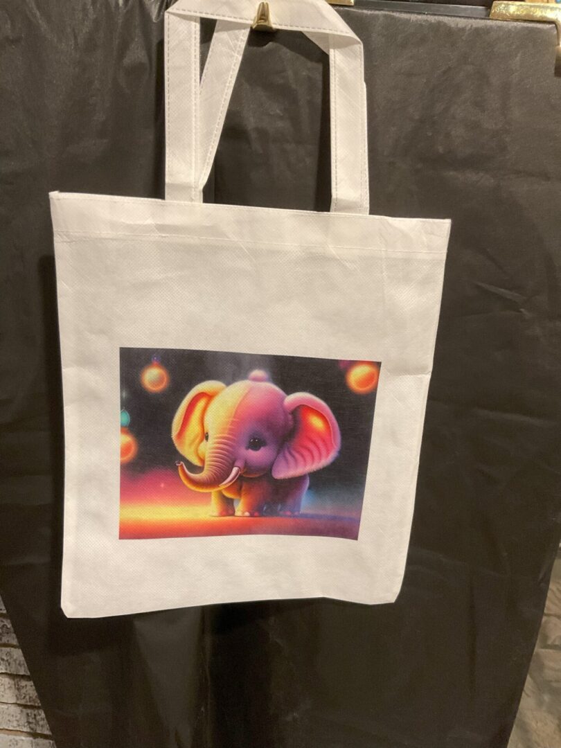 A bag with an elephant picture on it