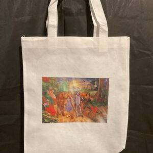 A white bag with a painting of people