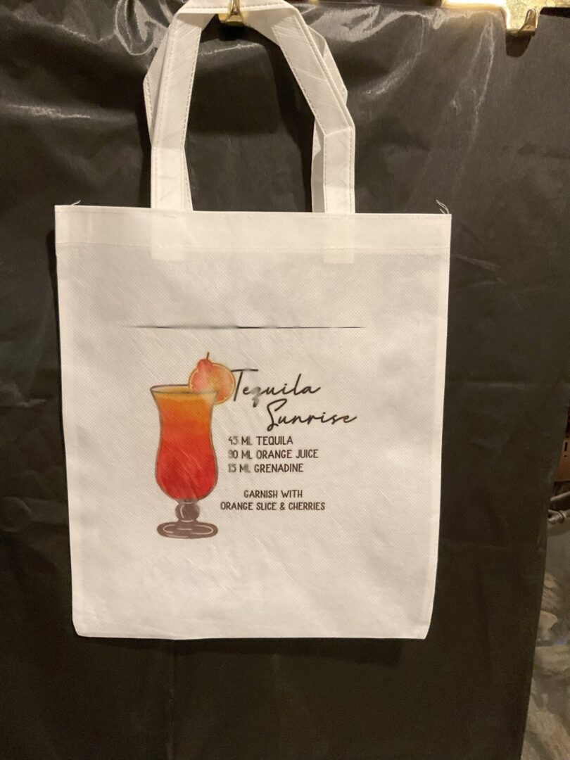 A bag that has some type of drink on it