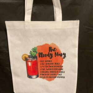 A white bag with a bloody mary recipe on it.