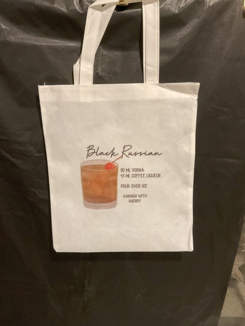 A bag with a drink on it