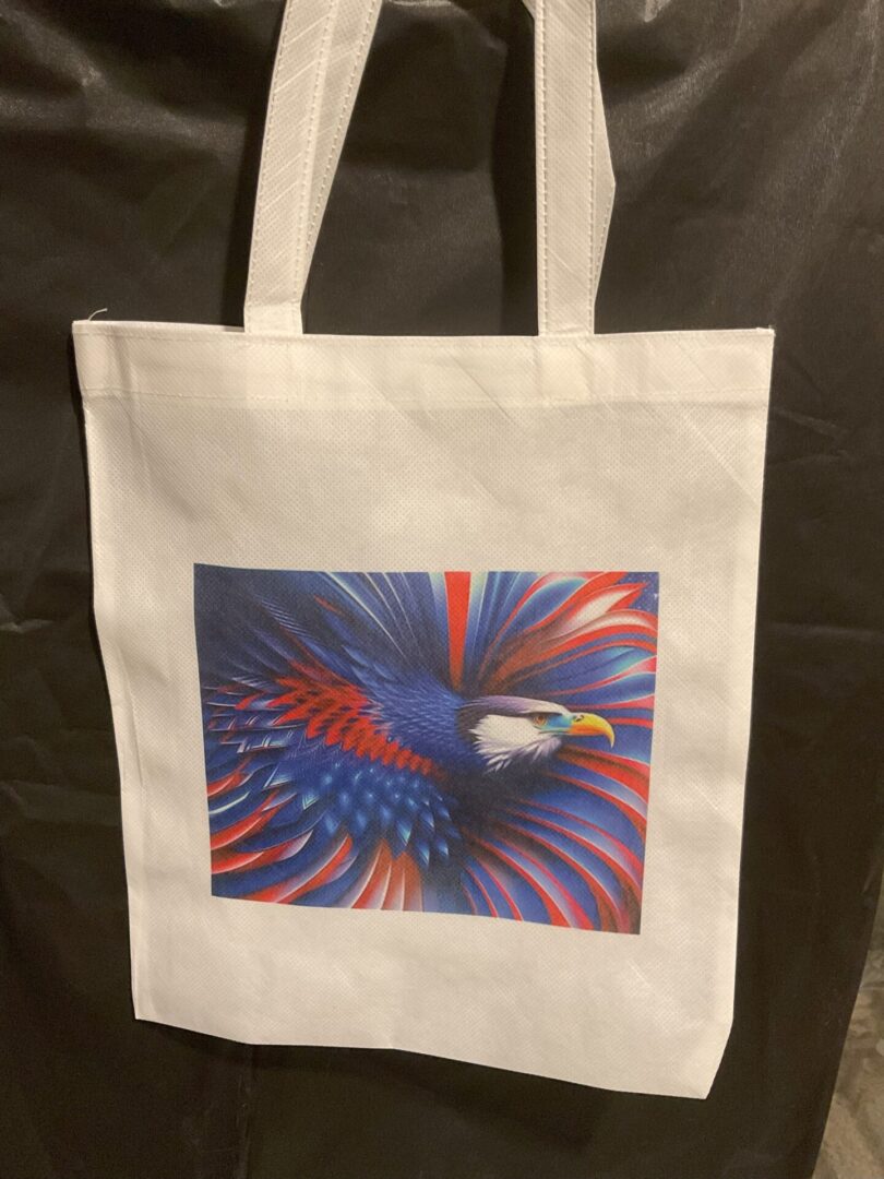 A white bag with an eagle on it